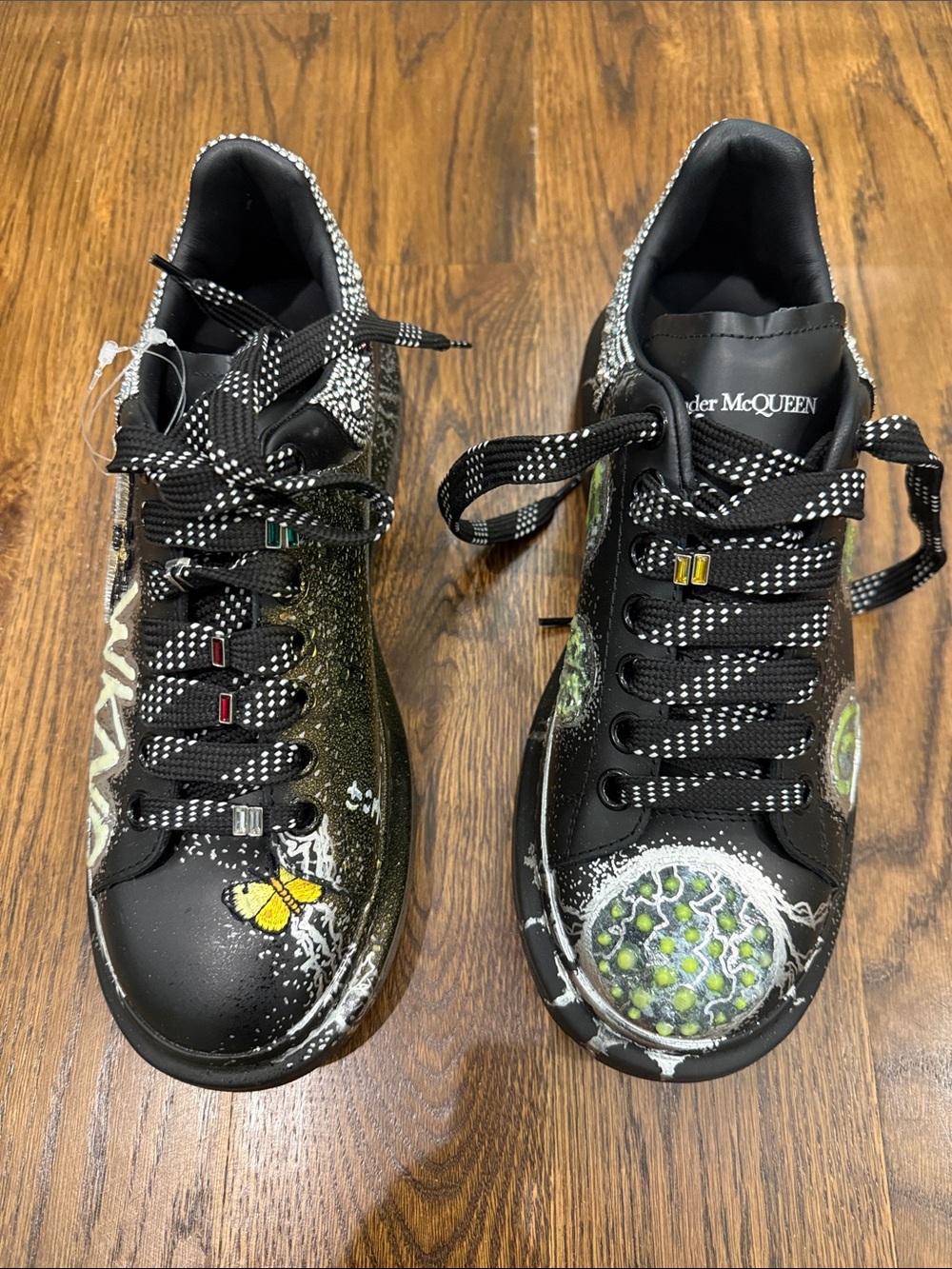 Alexander McQueen Black Sneakers with Yellow & Green Painted Accents 39.5
